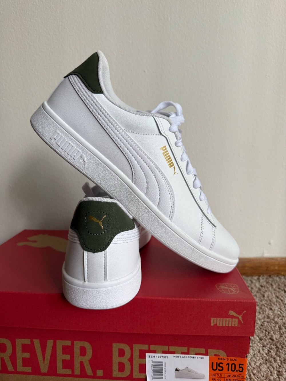Puma Ace Court Sneakers White&Green Men's SoftFoam+